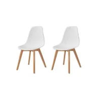 sacha lot de 2 chaises de salle a manger blanc - pieds en bois hevea massif - scandinave - l 48 x p 55 cm 16149bl