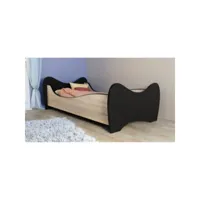 lit et matelas - lit enfant noir et bois - midi - 140 x 70 cm