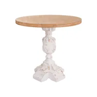 table haute, table de bar ronde en bois sculpté coloris blanc, naturel - diamètre 80 x hauteur 79  cm