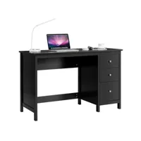 bureau informatique table d'ordinateur 120 x 50 x75 cm spacieux avec 3 tiroirs style moderne coloris noir helloshop26 20_0002099