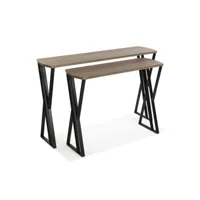 versa oakland meuble d'entrée étroit pour entrée ou couloir, table console, ensemble de 2, dimensions (h x l x l) 75 x 30 x 120 cm, bois et métal, couleur: marron et noir 20361066