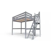lit mezzanine bois avec escalier de meunier sylvia 120x200 gris aluminium 1120-ga