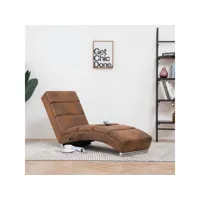 chaise longue de massage  bain de soleil transat marron similicuir daim meuble pro frco83665