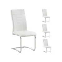lot de 4 chaises de salle à manger ou cuisine loano avec assise rembourrée et piètement chromé, revêtement en synthétique blanc
