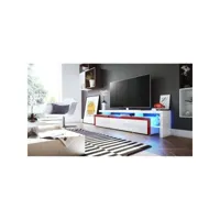 meuble tv   blanc brillant et bordure bordeaux + led rgb (lxhxp): 227 x 52 x 35  cm