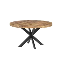 movan - table de repas ø140cm en manguier et métal noir
