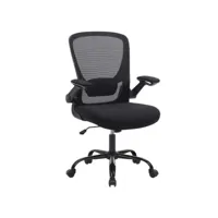 fauteuil siège de bureau avec accoudoir rabattable chaise de bureau en toile siège pivotant à 360° support lombaire réglable gain de place noir helloshop26 12_0001381