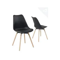 lot de 2 chaises scandinaves pieds bois, coussin mia (noir) 390