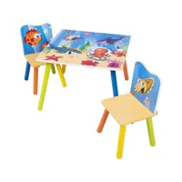 ensemble table+chaises avec motifs imprimé océan.1xtable enfant+2 chaises enfants d'âge préscolaire