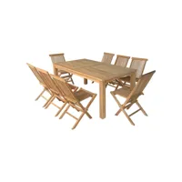 salon de jardin en teck java - table rectangulaire et chaises pliantes - 8 places