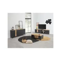 naipa - pack salon meuble tv 181cm + table basse + buffet 3 portes effet chêne