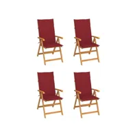 chaises de jardin 4 pcs avec coussins bordeaux bois de teck 2