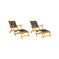 bains de soleil, transats, chaises longues d'extérieur 2 pcs acacia massif et textilène togp82454