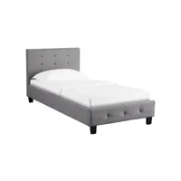 lit simple pour adulte ou enfant reve avec sommier 90x190 cm 1 place, 1 personne, tête et pied de lit capitonnés, en tissu gris