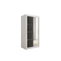armoire de chambre tapila 2 avec tiroirs blanc/graphite 100 avec 2 portes coulissantes style contemporain penderie avec étagères