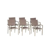 lot de 6 chaises en aluminium taupe - textilène taupe