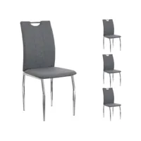lot de 4 chaises de salle à manger apollo piètement en métal chromé revêtement en tissu gris