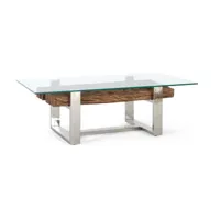 table basse bois, métal blanc 130x70x43cm - bois-métal - décoration d'autrefois