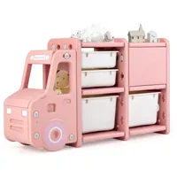 giantex bibliothèque enfants-meuble de rangement en forme de camion-étagère de rangement en pehd pour jouets et livres rose
