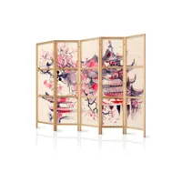 paravent japonais 5 panneaux séparateur de pièce impression sur toile intissée - dans un temple 225x171 cm 11_0012640