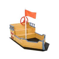 bac à sable bateau de pirate - banc, coffre rangement, gouvernail, drapeau, bâche - bois sapin pré-huilé