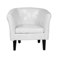 fauteuil chesterfield en synthétique et bois avec éléments décoratifs touffetés chaise cabriolet meuble de salon blanc helloshop26 01_0000105