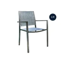 lot de 4 fauteuils de jardin en aluminium et textilène empilable aspect teck gris santorin - jardiline
