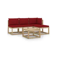 5 pcs salon de jardin - ensemble table et chaises de jardin avec coussins rouge bordeaux togp65816
