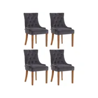 4 x chaises de salle à manger inverness en velours avec pieds en bois de caoutchouc , gris foncé/antique clair