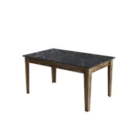 table de salle à manger avec rangement kaltes l145cm effet marbre noir et bois