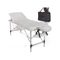 table de massage pliable rembourrage épais pliante 3 zones aluminium portable housse blanc helloshop26 08_0000450