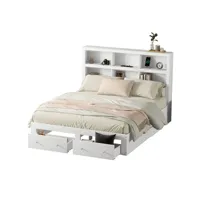 lit adulte lit double lit 160x200 cm bois massif lit plateforme king size avec deux tiroirs blanc