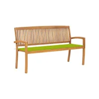 banc de jardin meuble de patio d'extérieur terrasse empilable et coussin 159 x 57,5 x 90 cm bois de teck massif helloshop26 02_0011692