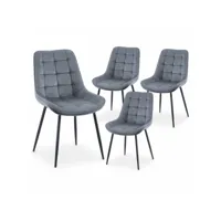 sherley - lot de 4 chaises capitonnées en velours gris pieds en métal noir sherley-vel-gri