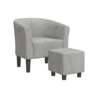 fauteuil salon confortable, fauteuil cabriolet avec repose-pied gris clair velours pwfn65415