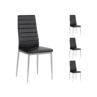 lot de 4 chaises de salle à manger nathalie piètement métallique couleur aluminium revêtement synthétique noir