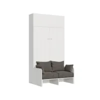 armoire lit 120x190 avec canapé et meuble haut bois blanc kanto-couleur microfibre 38