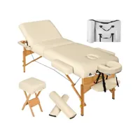table de massage pliante 3 zones, tabouret, rouleau + housse beige helloshop26 2008140