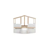 lit cabane avec échelle + rangement 90x190 blanc-bois - kasada - l 131 x l 206 x h 165 cm - neuf