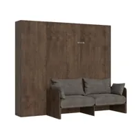 armoire lit 140x190 avec canapé et colonne de rangement bois noyer kanto-couleur microfibre 31