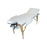 table de massage pliante 3 zones en bois avec panneau reiki + accessoires et housse de transport - blanc egk274