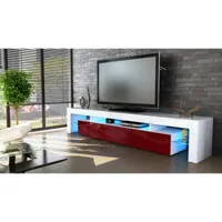 meuble tv blanc mat   et  bordeaux  brillant 189 cm  + led
