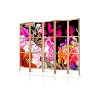 paravent japonais 5 panneaux séparateur de pièce impression sur toile intissée - abondance florale 225x171 cm 11_0012630