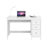 bureau informatique table d'ordinateur 120 x 50 x75 cm spacieux avec 3 tiroirs style moderne coloris blanc helloshop26 20_0002098