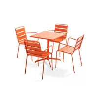 ensemble table de jardin et 4 fauteuils en métal orange - palavas
