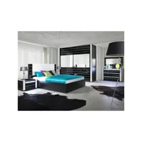 ensemble design pour chambre à coucher lina noir. lit 180x200 + 2 chevets avec led + commode avec led