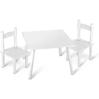 la table en bois avec deux chaises blanche