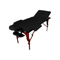 table de massage pliante 3 zones en bois foncé avec panneau reiki + accessoires et housse de transport - noir