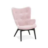 fauteuil à oreilles 'ruben' en velours rose et pieds en bois noir fauteuil à oreilles 'ruben' en velours rose et pieds en bois noir