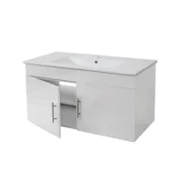 lavabo + meuble sous évier hwc-d16, meuble sous vasque, poli miroir 90cm ~ blanc